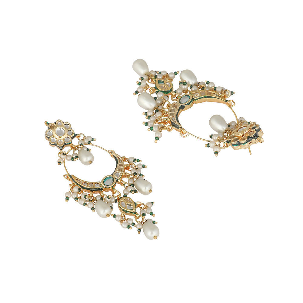 Nuyug 22K Gold Plated Crescent Kundan Drop Pearl Chandbali Earrings - Distacart