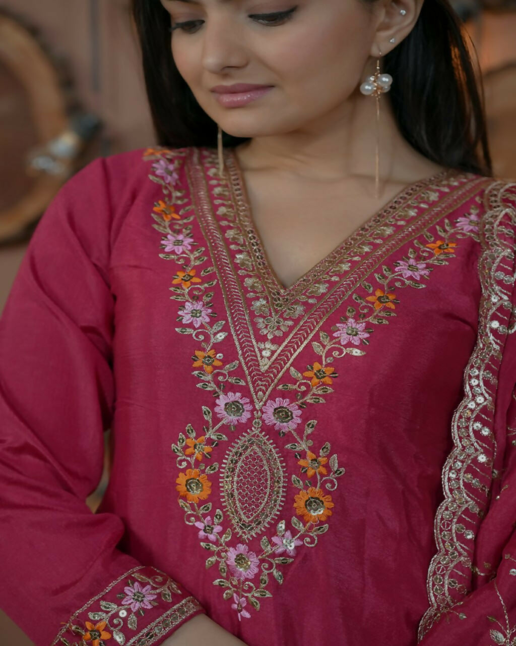 Teeya Creation Rani Color Chinon Silk Functional Wear Trending Kurti - Distacart