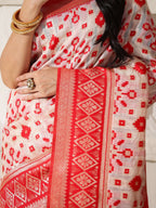 Shree Shyam Fashion Linen Cotton Red & White Saree - Distacart