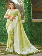 Shree Shyam Fashion Lime Green Linen Saree - Distacart