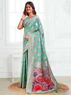 Shree Shyam Fashion Linen Cotton Rama Green Saree - Distacart