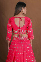 Pink Embroidery With Real Mirror Work Fantum Silk Fabric Lehenga Choli - Jihu Culture
