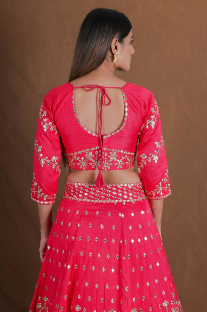 Pink Embroidery With Real Mirror Work Fantum Silk Fabric Lehenga Choli - Jihu Culture