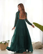 Joban Fashion Bottle Green Kurta Set Chanderi Sequence Embroidery Work - Distacart