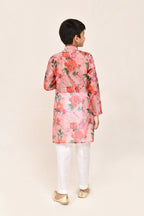 Joban Fashion Georgette Peach Kurta With Straight Fit Pant