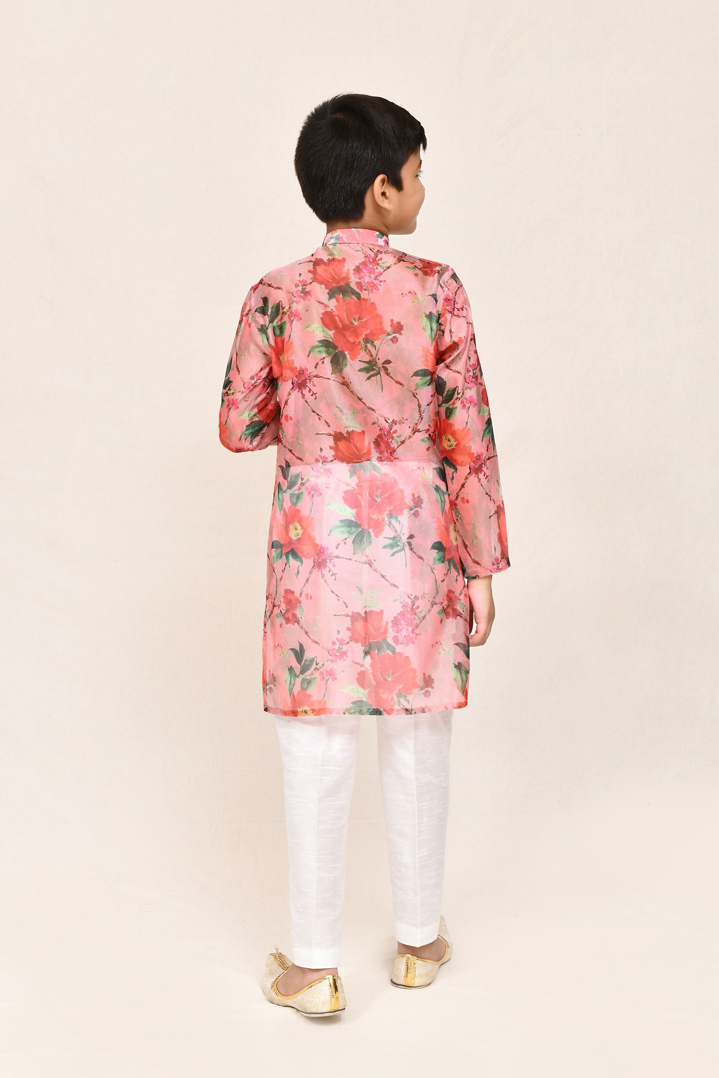 Joban Fashion Georgette Peach Kurta With Straight Fit Pant