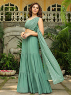 Janasya Sage Green Georgette Embellished Lehenga Choli