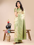 Shree Shyam Fashion Aura Silk Cream Light Green Banarasi Silk Saree