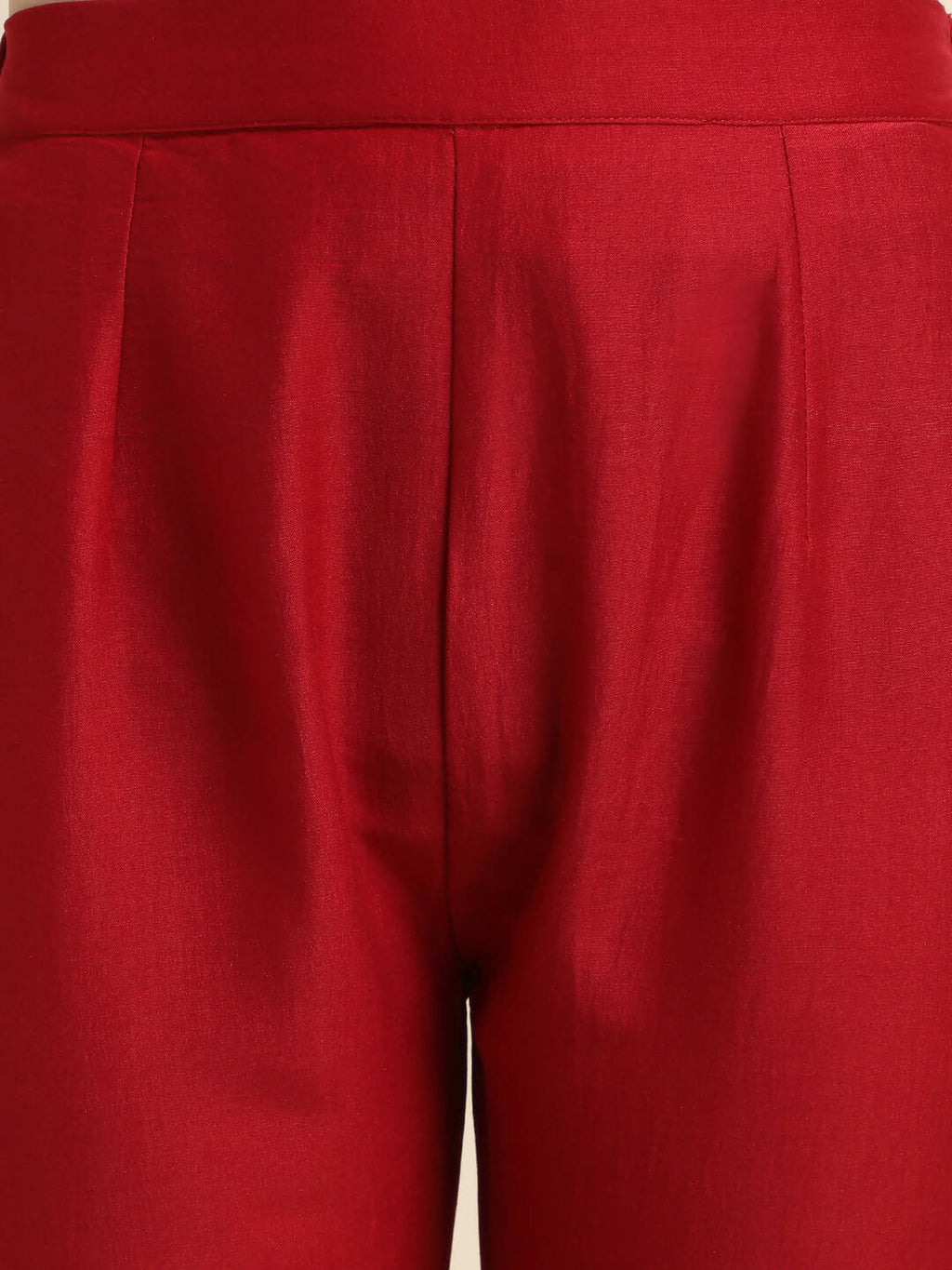 Red Chinon Floral Embroidered Top with Bottom - Maanushi