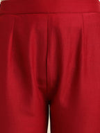 Red Chinon Floral Embroidered Top with Bottom - Maanushi