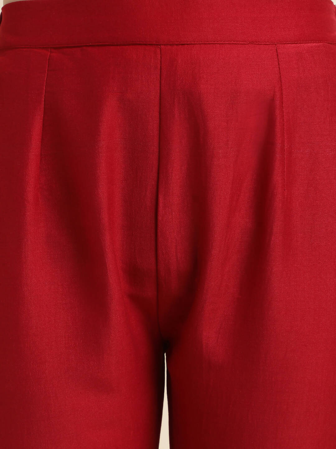 Red Chinon Floral Embroidered Top with Bottom - Maanushi