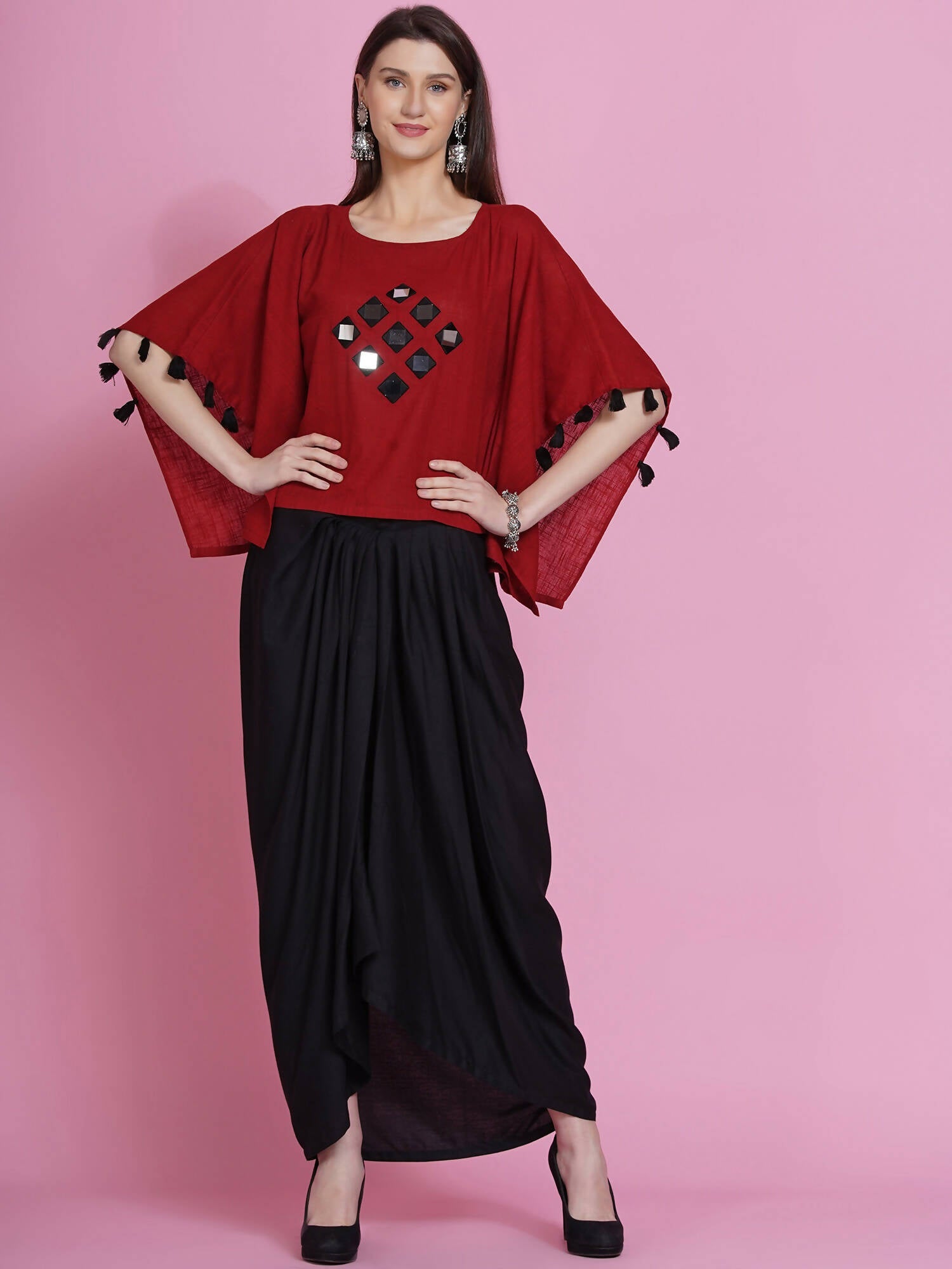 Women Republic Maroon Cotton Kaftan With Dhoti - Distacart