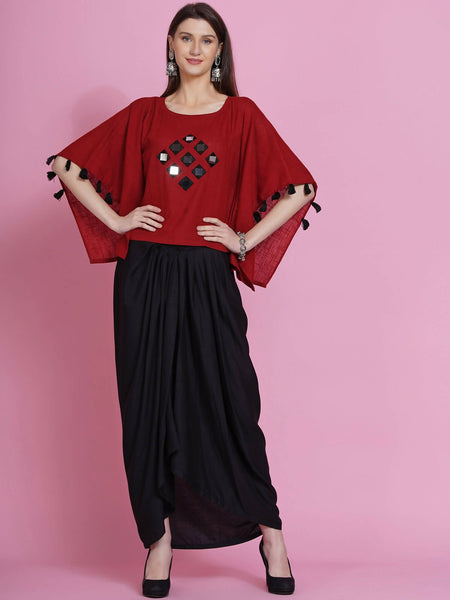 Women Republic Maroon Cotton Kaftan With Dhoti