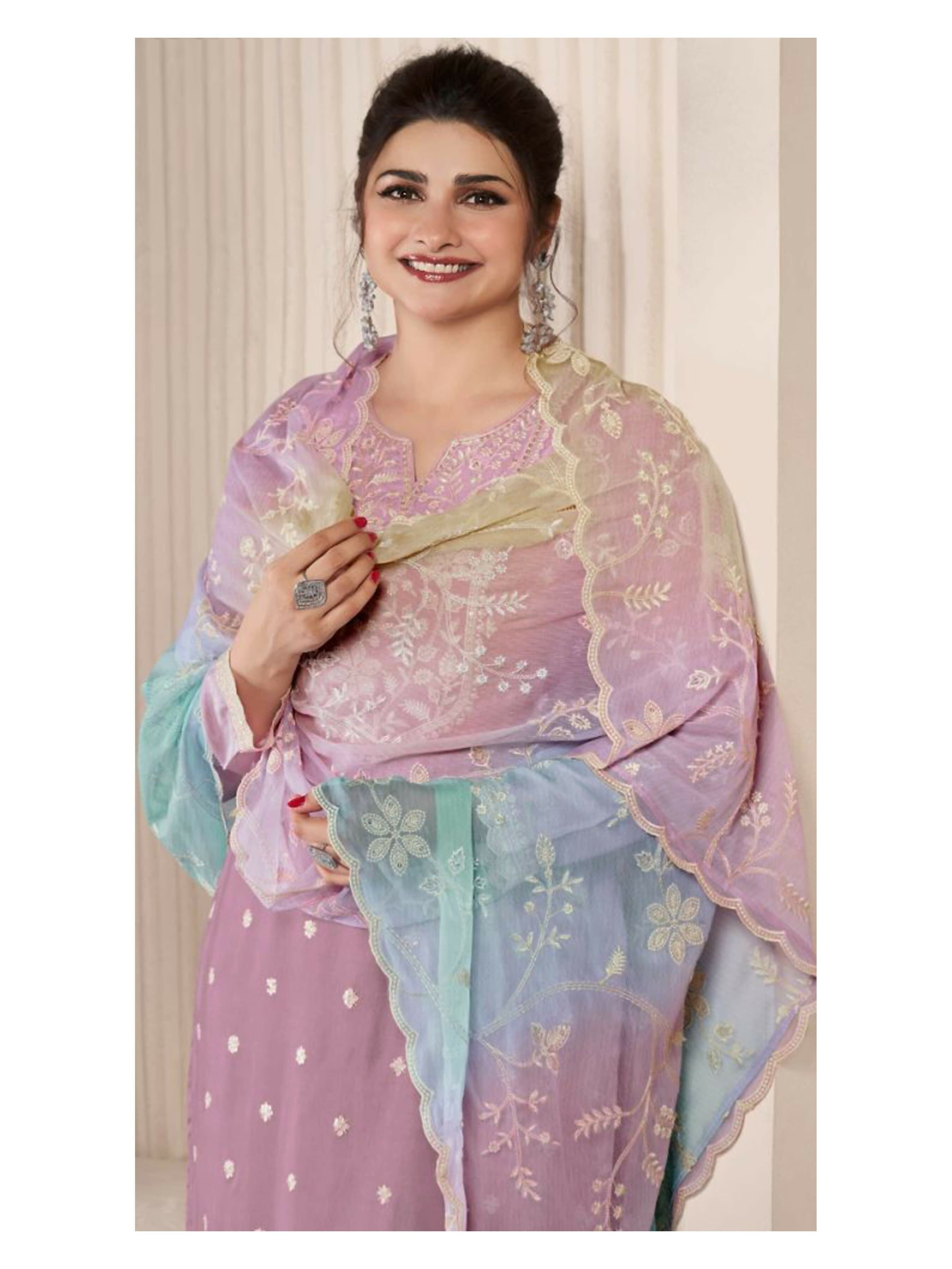 Anaita Purple Moonga Silk Stitched Suit with Embroidery Sequence Work - Distacart