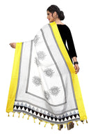 Vamika Yellow-White Printed Khadi Bhagalpuri Dupatta