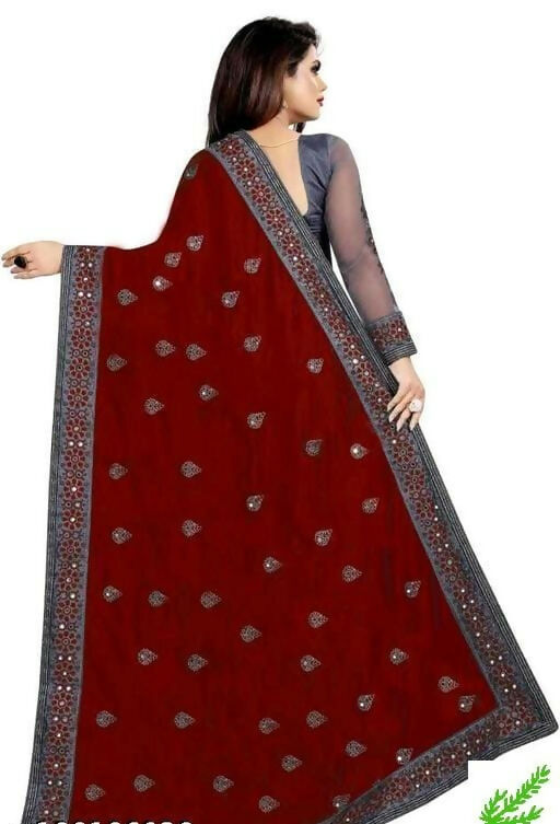 Dishitha Creation Indian Women's Designer Embroidered Art Silk Saree - Maroon