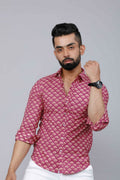 Miravan Men's Pink Regular Fit Floral Printed Cotton Casual Shirt