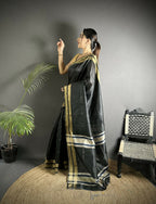 Joban Fashion Black Woven Pattern Raw Silk Kanjivaram Silk Saree - Distacart