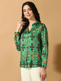 Myshka Women's Multi Satin Printed Smart Shirt