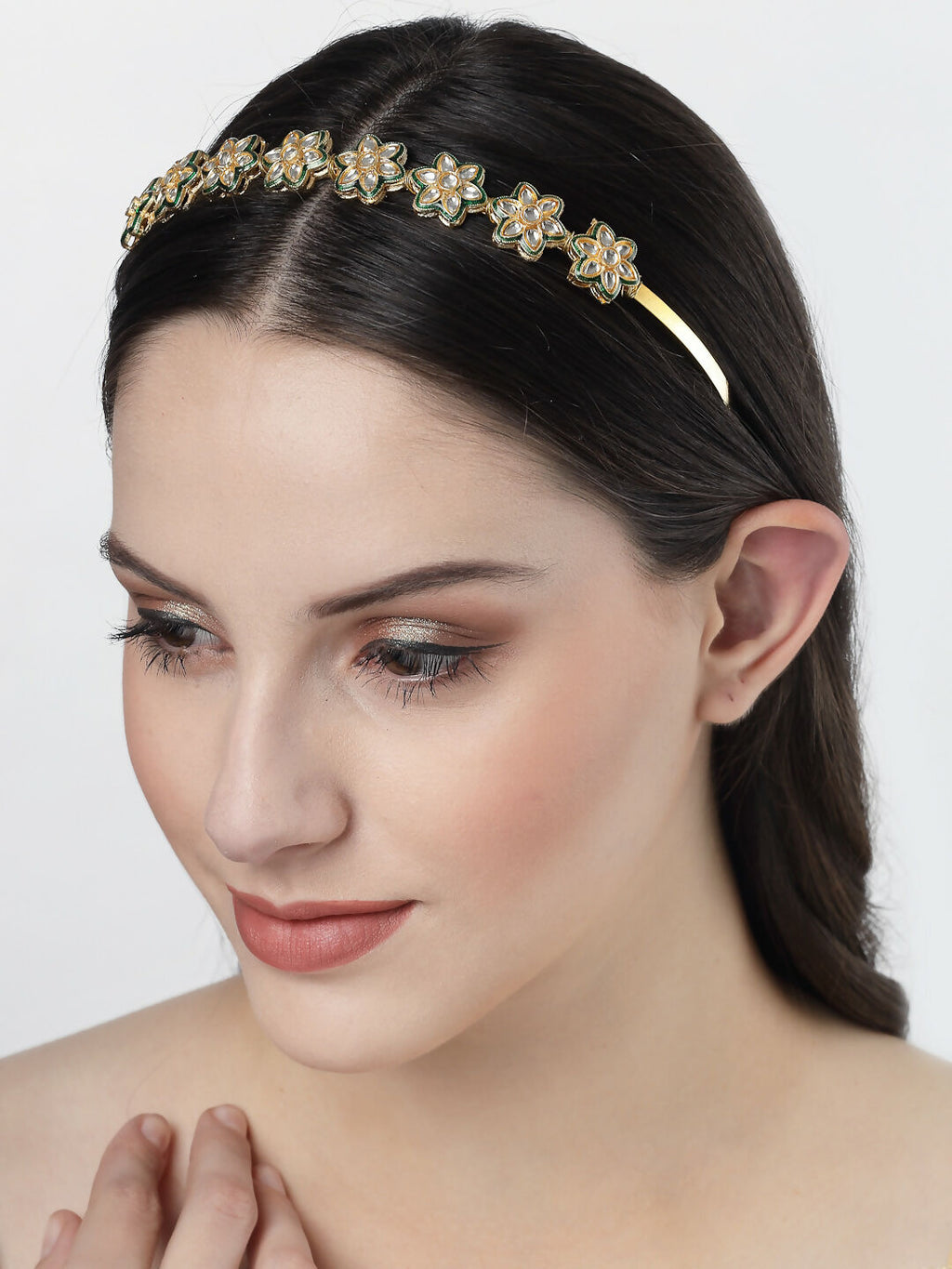 NVR Women's Gold-Polished Kundan Embellished Hairband