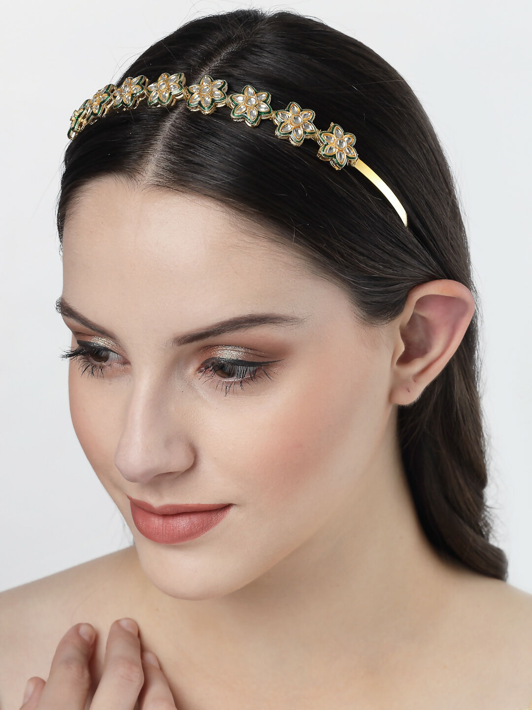 NVR Women's Gold-Polished Kundan Embellished Hairband
