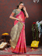 Lorenvalley Fashion Pink Kanjivaram Silk Woven Design with Zari Weaving Saree