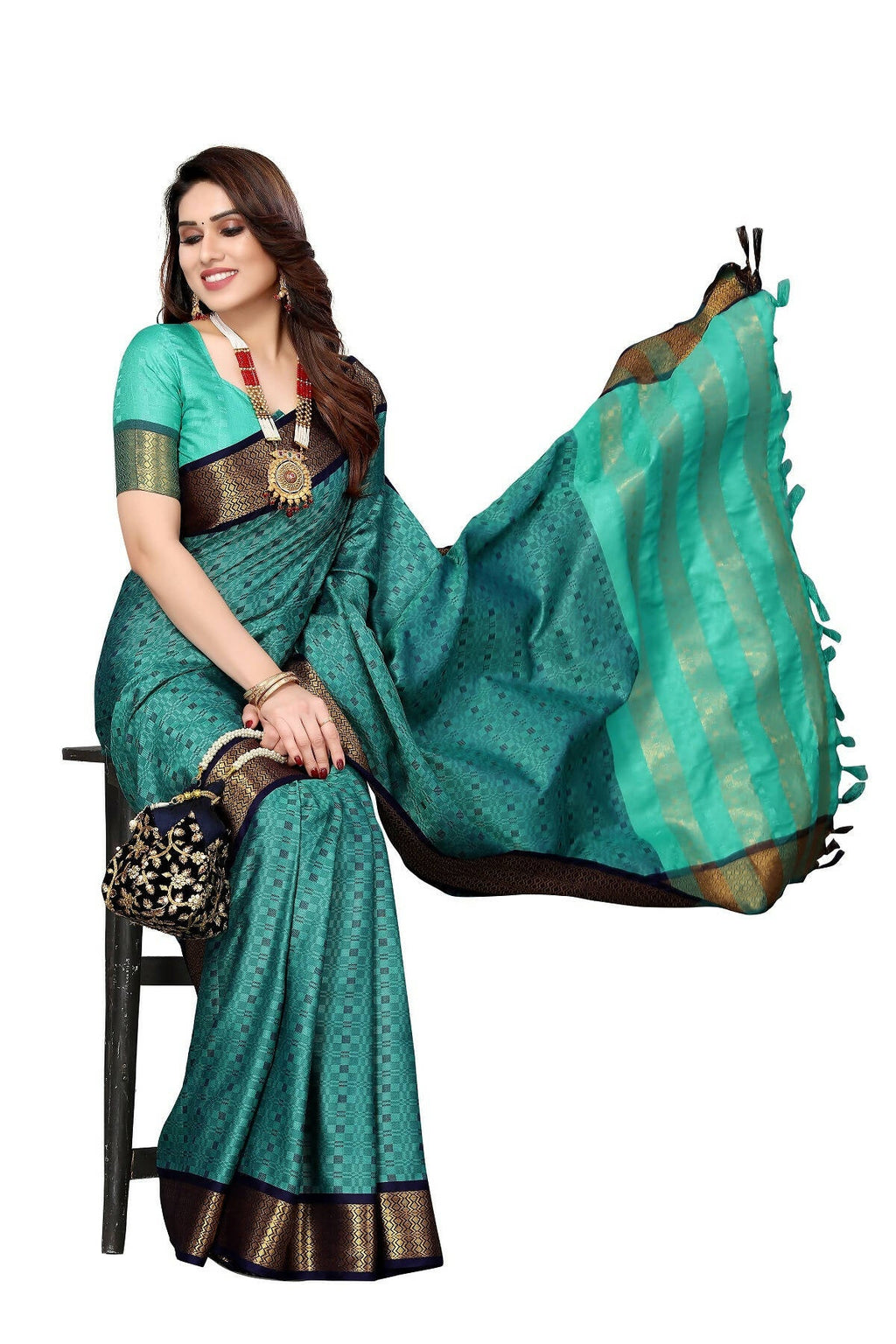 Vamika Weaving Rama Green Cotton Silk Saree - Distacart