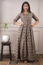 Partywear Designer Hand Screen and Foil Print Multi Pure chanderi Gown - Anbazaar - Distacart