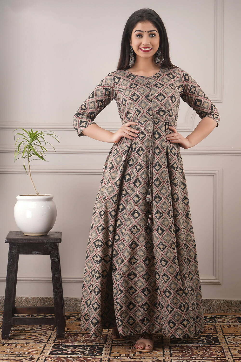 Partywear Designer Hand Screen and Foil Print Multi Pure chanderi Gown - Anbazaar - Distacart