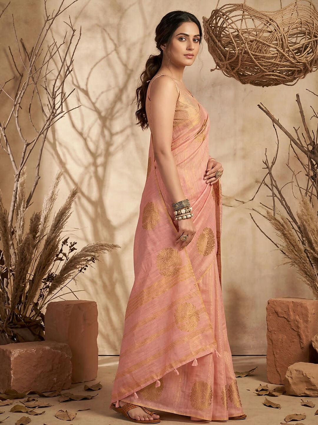 Shree Shyam Fashion Pink Tissue Silk Saree - Distacart