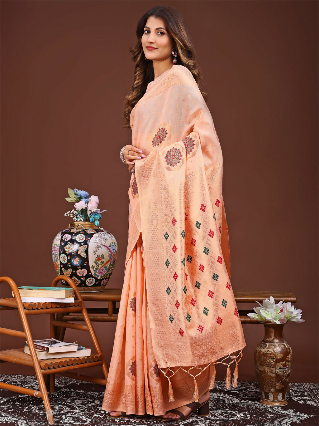 Shree Shyam Fashion Neerja Orange Linen Cotton Saree