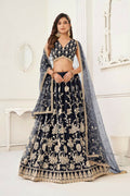 Aastha Fashion Black Butterfly Net White Cotton Thread Work And Sequence Work Embroidery Wedding Wear Lehenga Choli