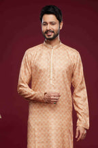 Raivat Ethnic Art Silk Digital Print Pintux Work Kurta Pajama In Peach Colour