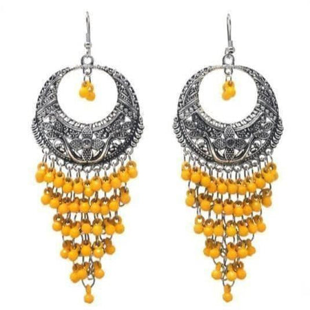 MS Fashion India Oxidized Yellow Jhalar Long Drop Party Beads Alloy Chandbali Earrings