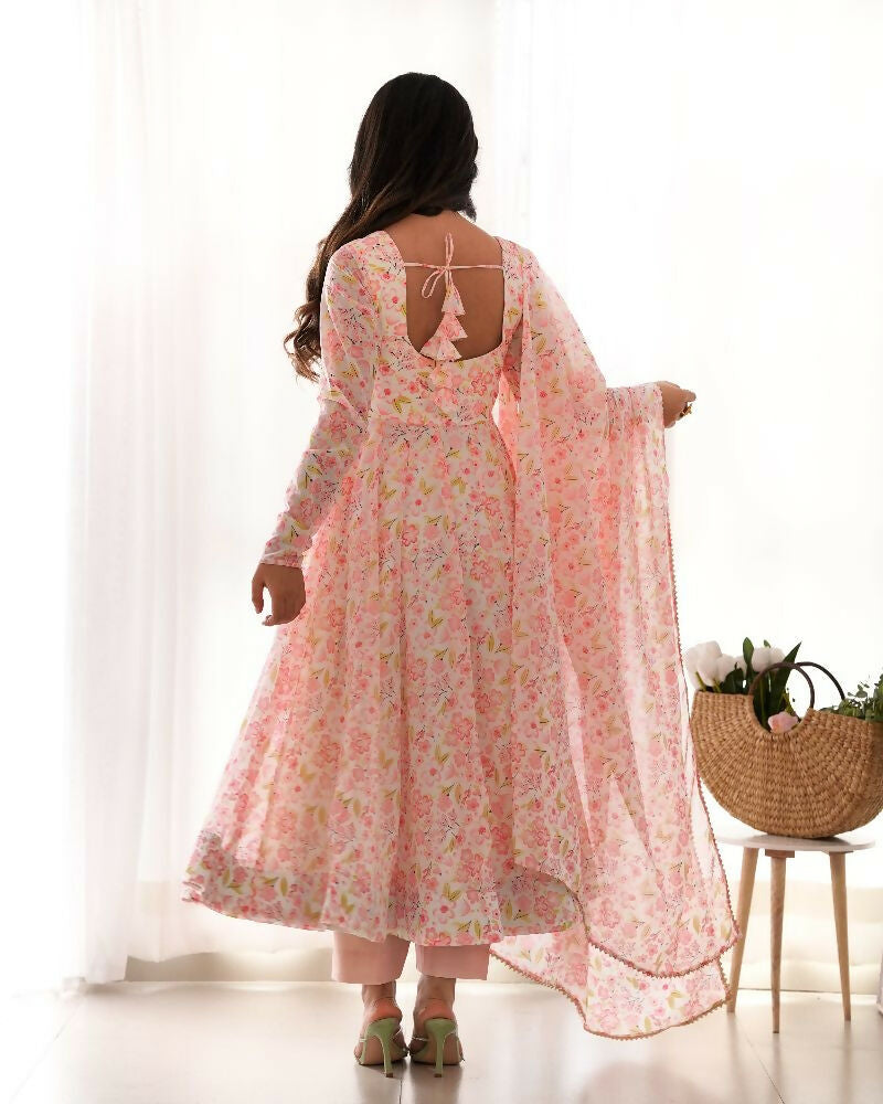 Joban Fashion Peach Kurta Set Organza Sequin Embroidery Work - Distacart