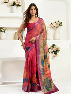 Joban Fashion  Onion Pink Floral Linen Ready To Wear Saree With Unstitched Blouse - Distacart