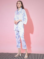 Myshka Women's Blue High Neck Top With Trousers
