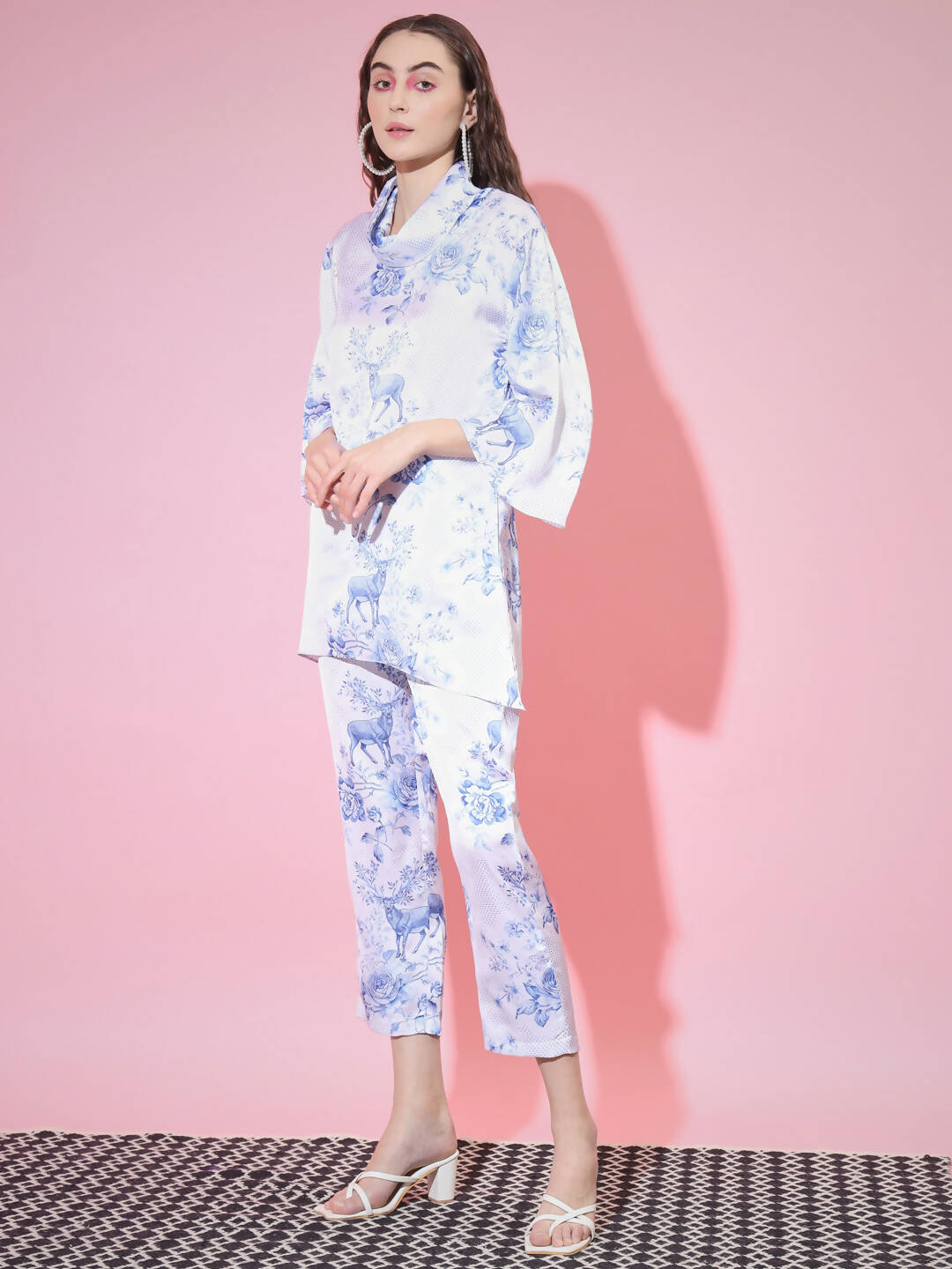 Myshka Women's Blue High Neck Top With Trousers