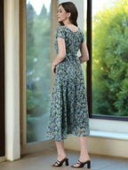 Souchii Teal & Blue Floral Printed Fit & Flare Dress
