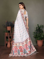 Joban Fashion White Thread Woven Pashmina Sarees