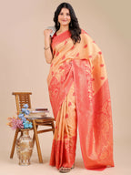 Shree Shyam Fashion Banarasi Silk Cream & Red Saree - Distacart