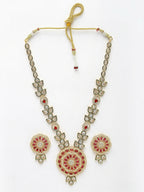 NVR Women's Red & Gold Kundan Studded Handcrafted Jewellery Set