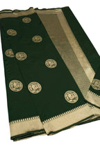 DEIANA'S Beautiful Designer Golden zari Soft Lichi Silk Saree - Green
