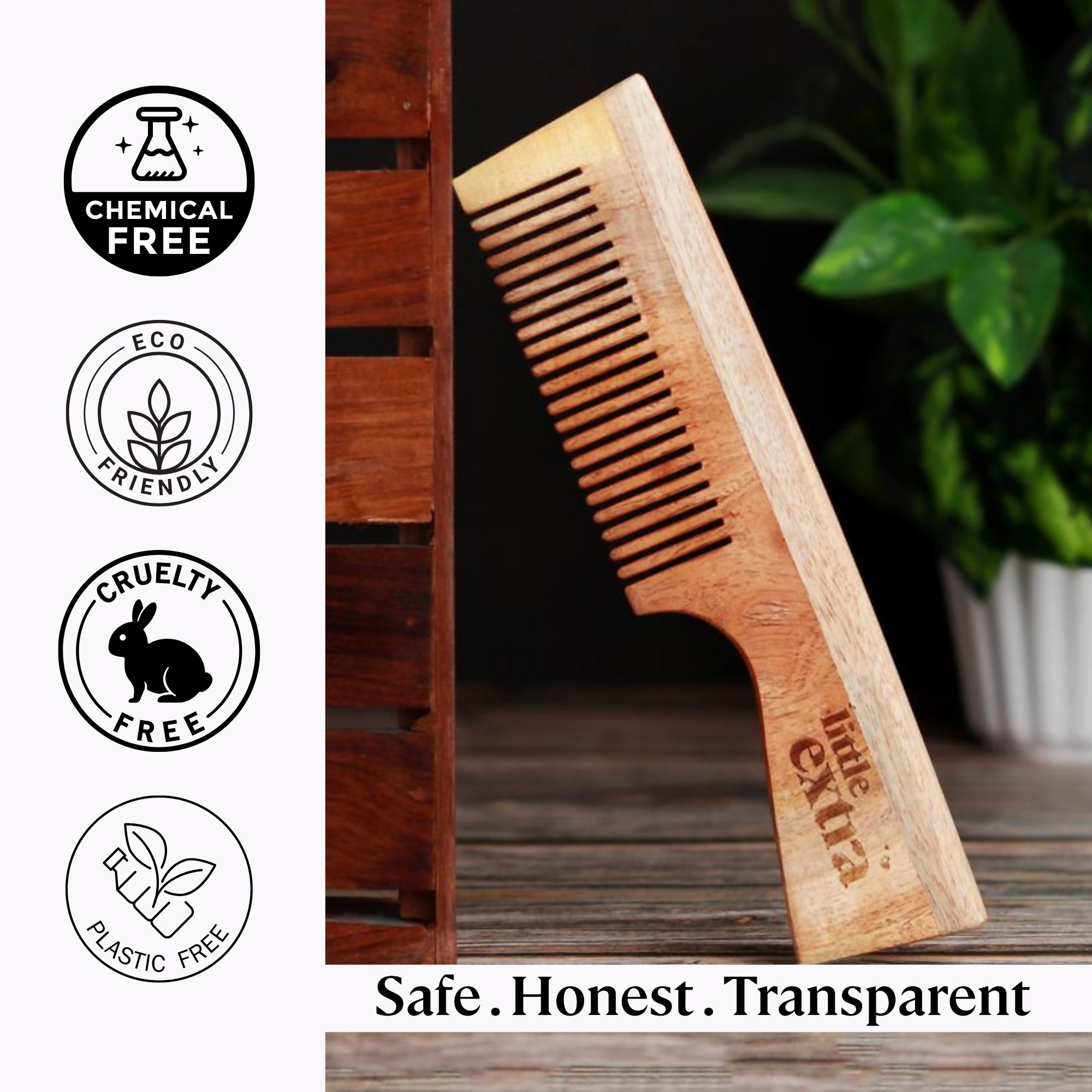 Little Extra Wooden Neem Comb For Hair Growth