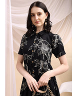 Tiered A-Line Midi Shirt Dress, Black - Hiral Fashion