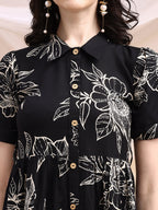 Tiered A-Line Midi Shirt Dress, Black - Hiral Fashion