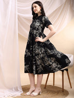 Tiered A-Line Midi Shirt Dress, Black - Hiral Fashion