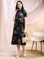 Tiered A-Line Midi Shirt Dress, Black - Hiral Fashion