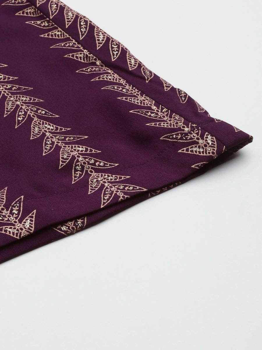 Ahalyaa Purple & Golden Printed Basic Jumpsuit - Distacart