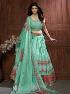 Myra Sea Green Chinon Embroidered Designer Lehenga
